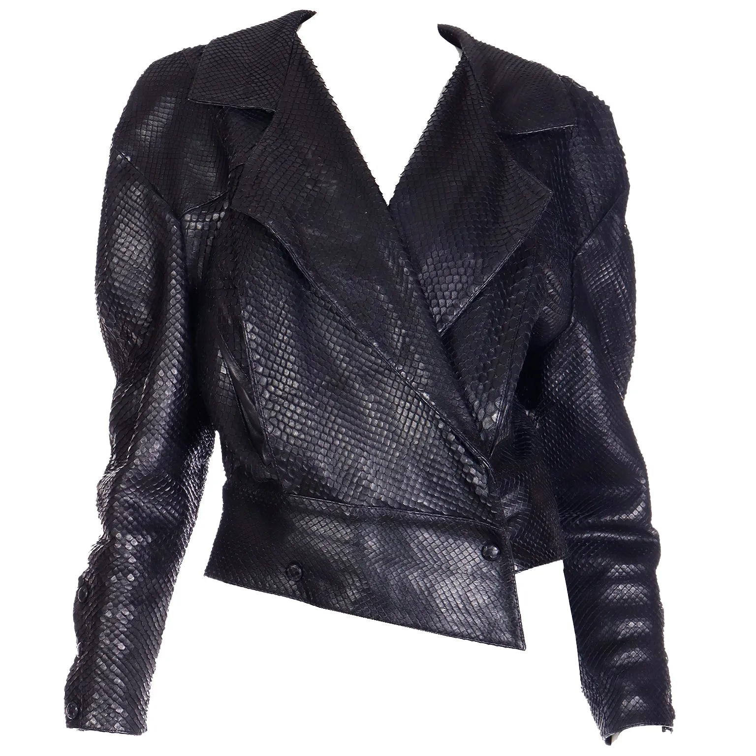 1980s Claude Montana Snakeskin Cut Lamb Leather Jacket