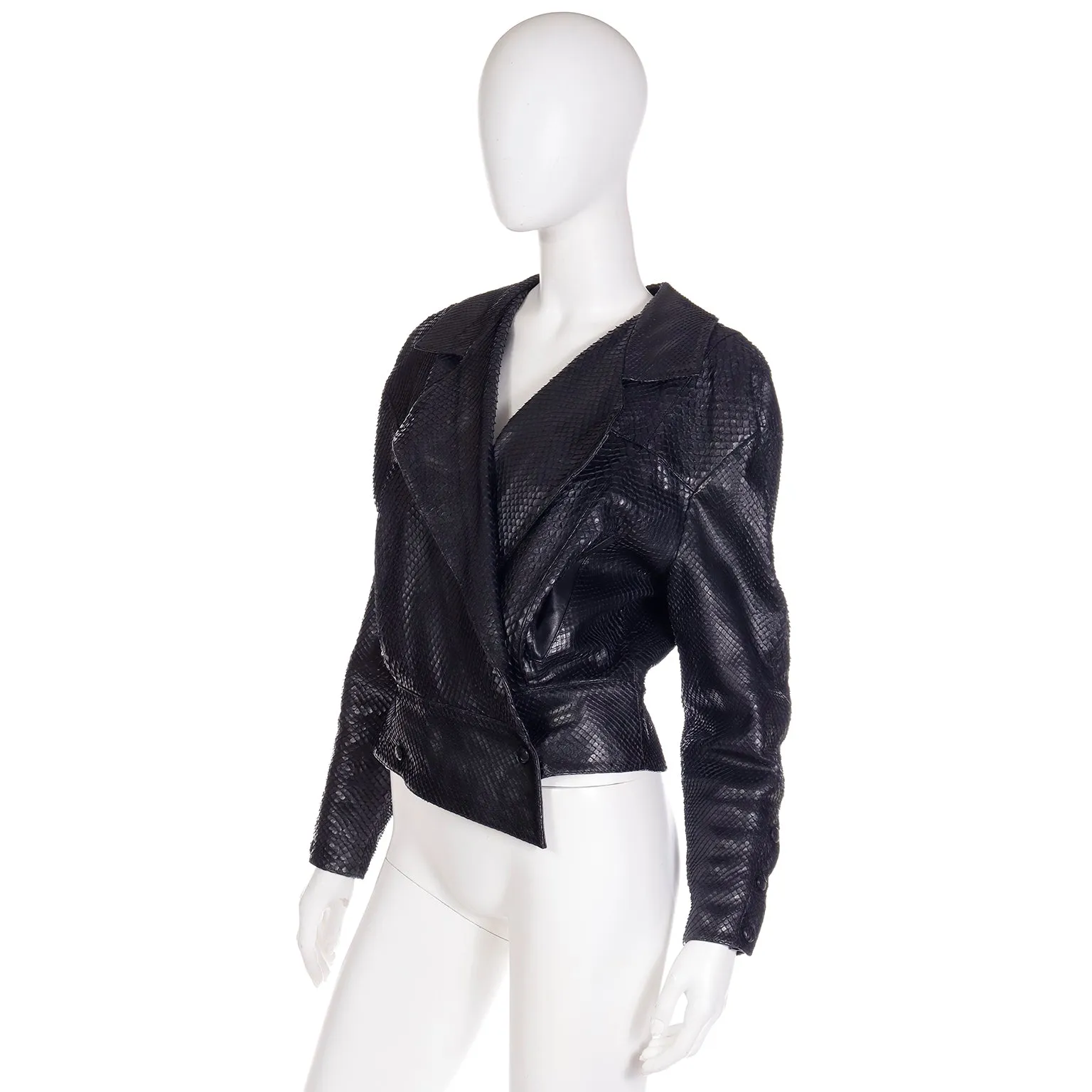 1980s Claude Montana Snakeskin Cut Lamb Leather Jacket