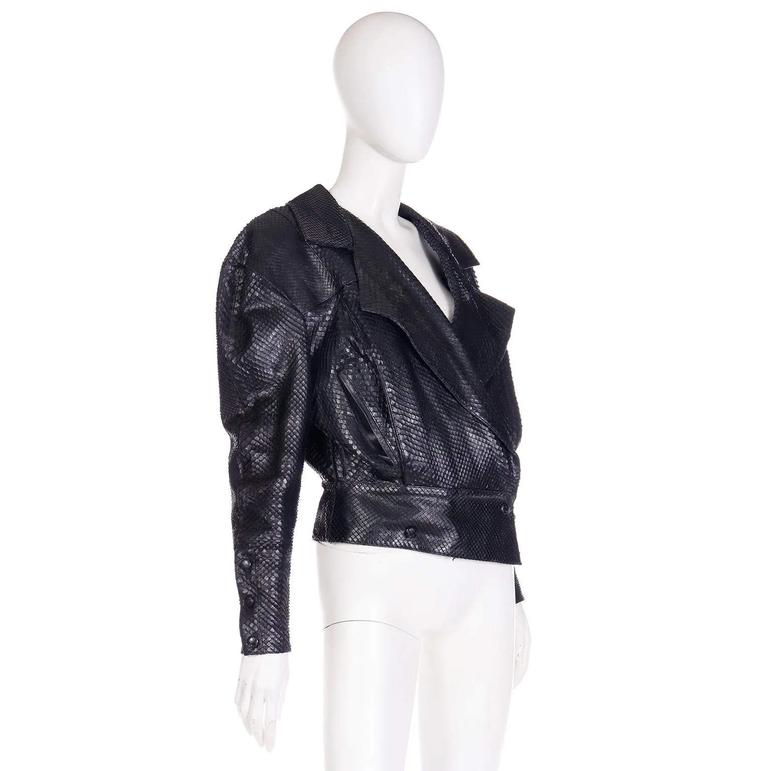 1980s Claude Montana Snakeskin Cut Lamb Leather Jacket