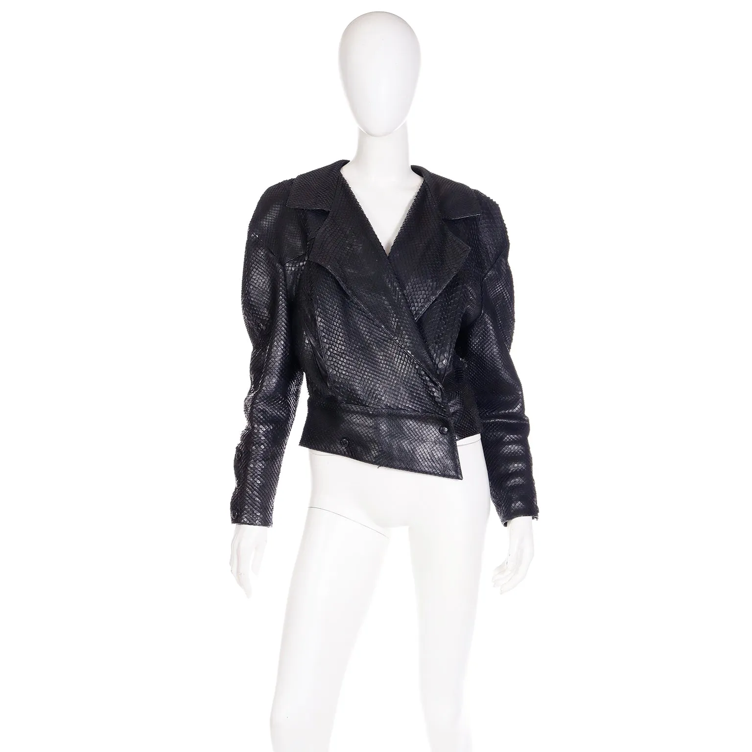 1980s Claude Montana Snakeskin Cut Lamb Leather Jacket