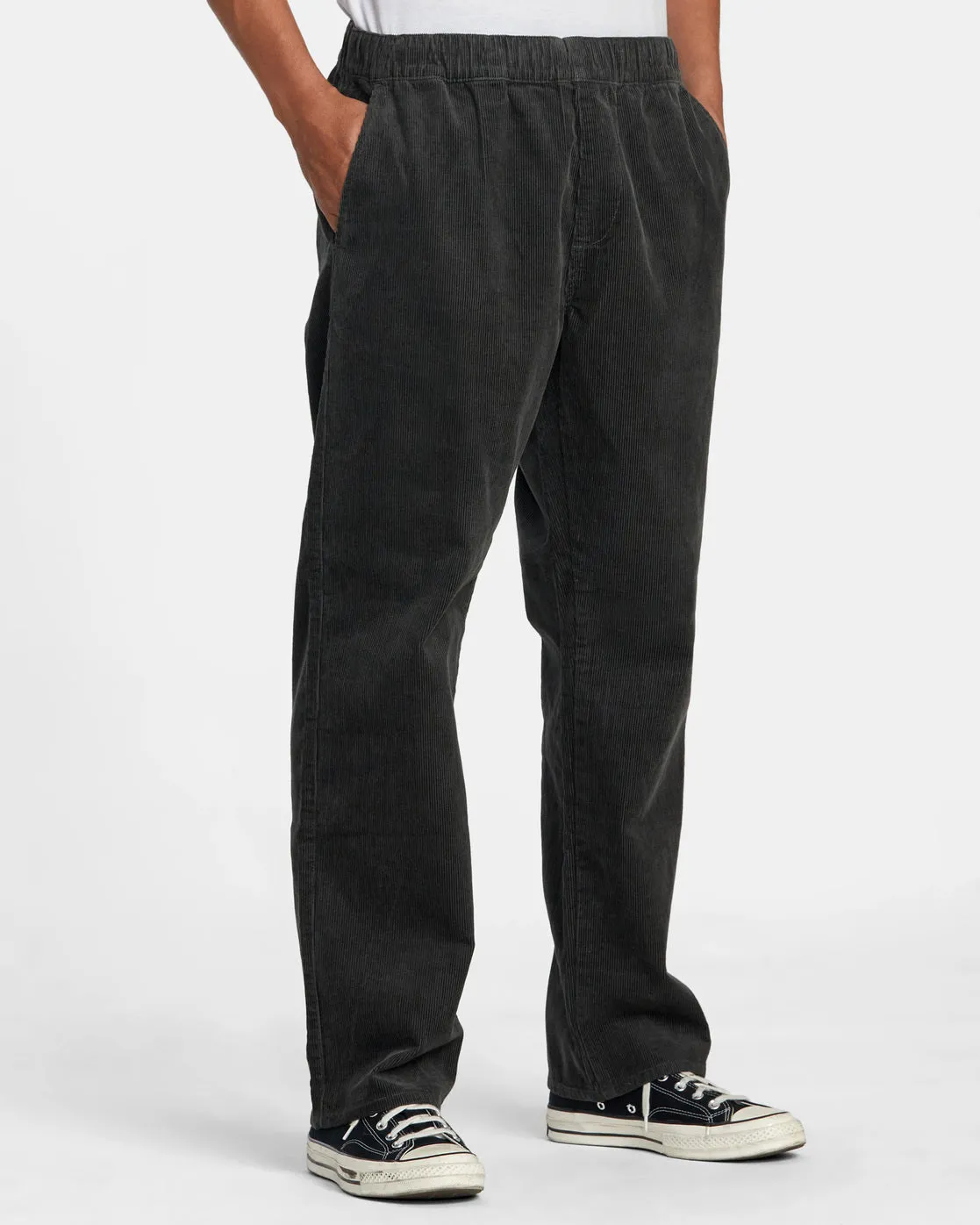 Americana Elastic Waist Cord Pants - Pirate Black