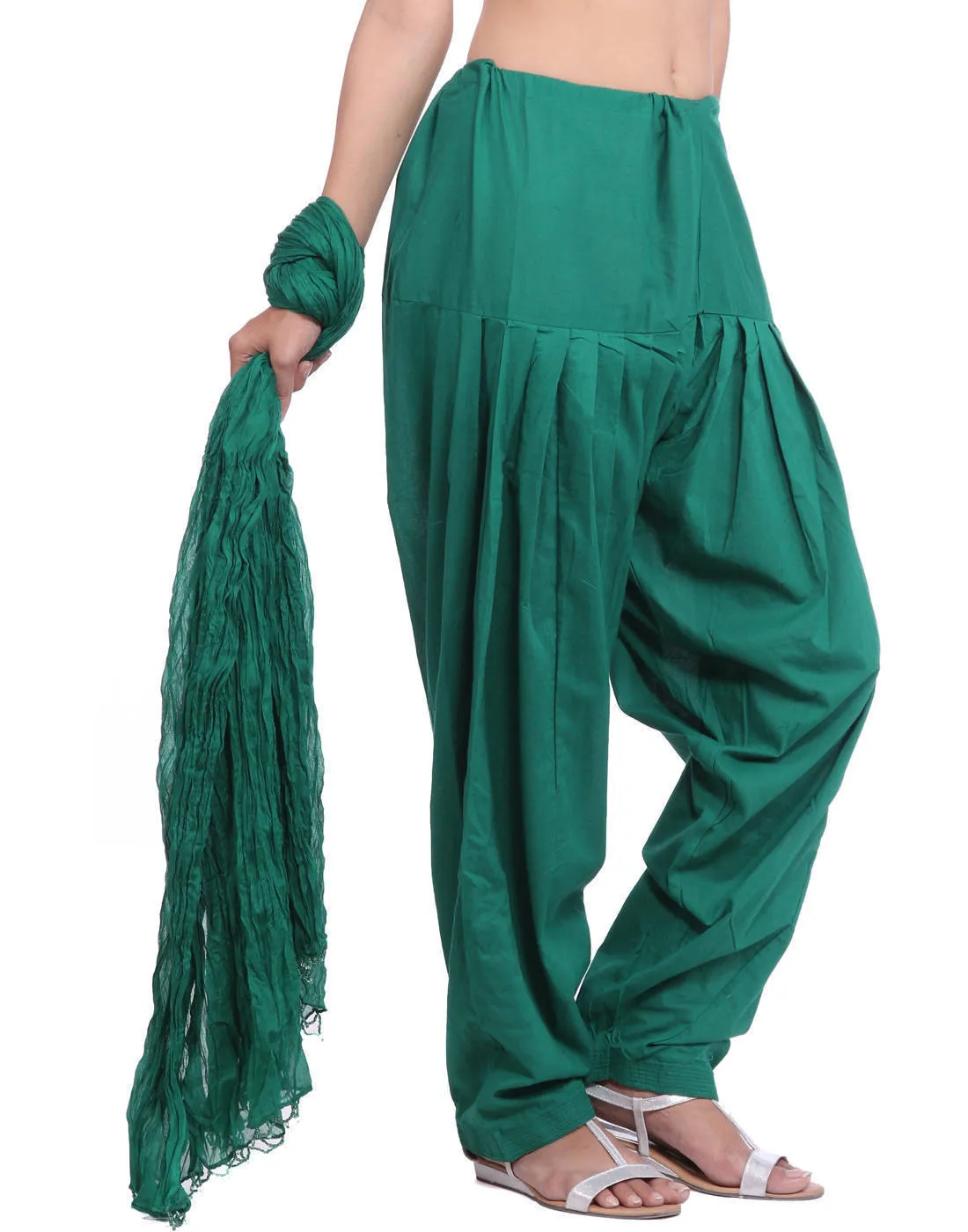 Bottle Green Cotton Patiala Salwar And Dupatta Set