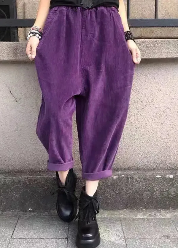 Casual Elastic Waist Corduroy Pants