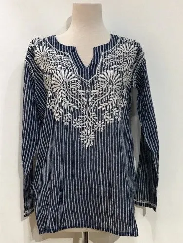 Cotton Embroidered Tunic Top Linda Navy