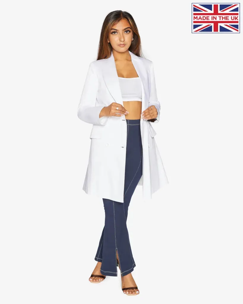 De La Creme Womens Double Breasted Longline Blazer