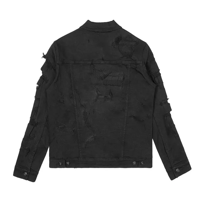 Distressed Rip & Repair Jean Jacket - Black