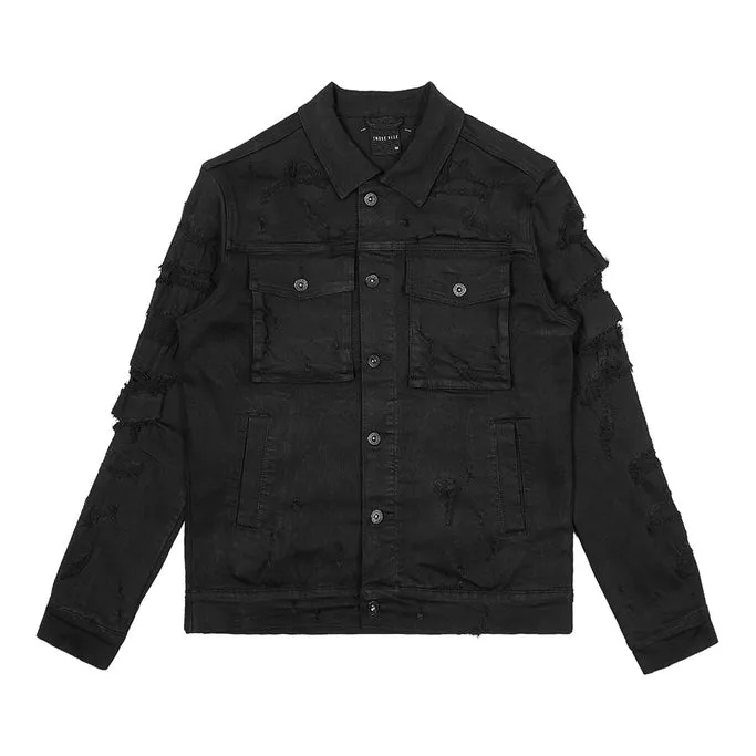 Distressed Rip & Repair Jean Jacket - Black