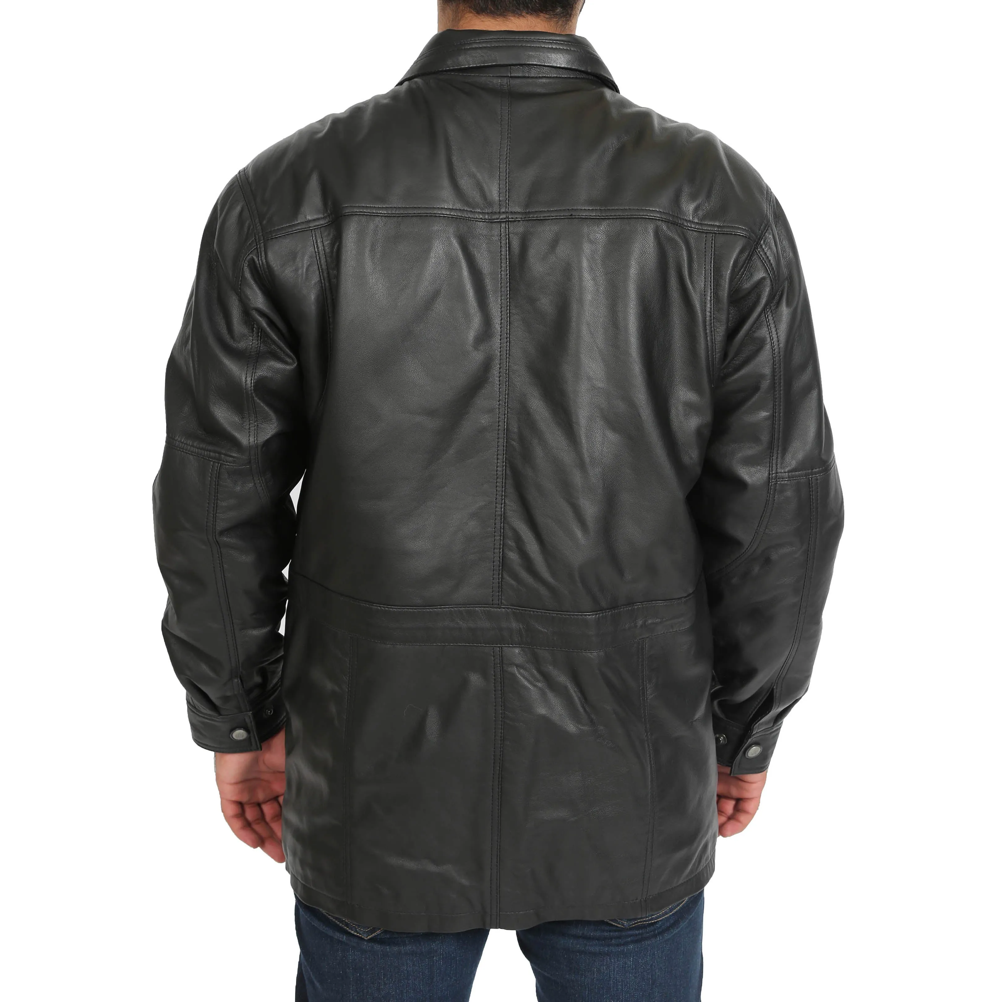 Gents Classic Soft Leather Parka Car Coat Steve Black