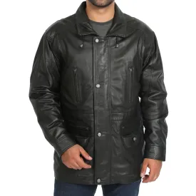 Gents Classic Soft Leather Parka Car Coat Steve Black