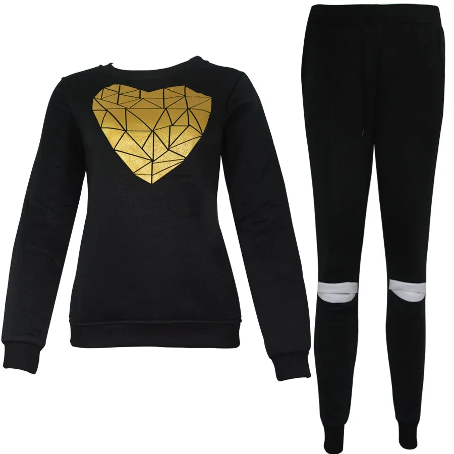 Gold Heart Hollow Out Lady Tracksuit Sweatshirt   Pant