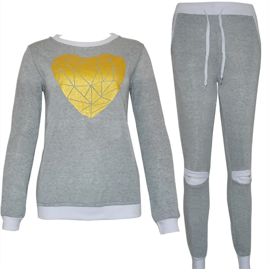 Gold Heart Hollow Out Lady Tracksuit Sweatshirt   Pant