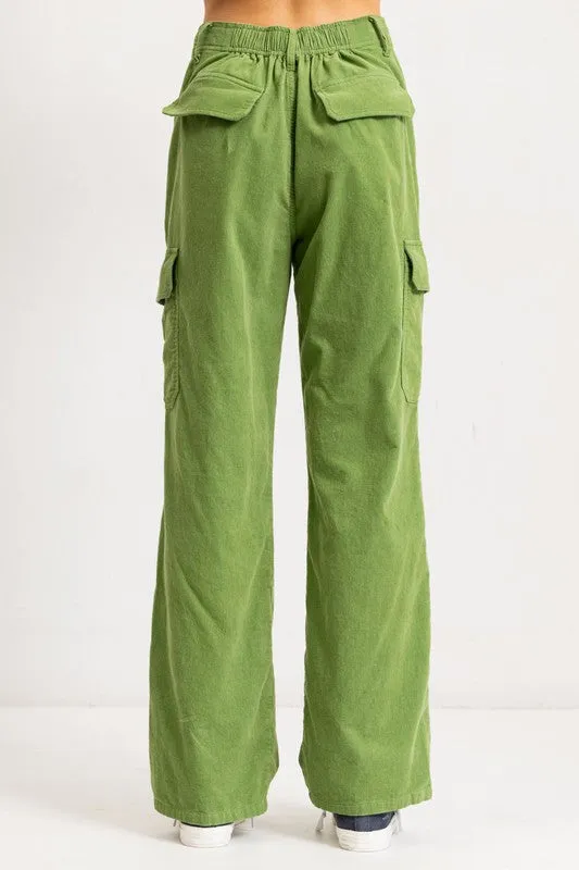 Grass High Rise Straight Fit Corduroy Cargo Pants