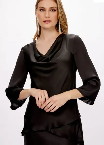 Joseph Ribkoff Black Cowl Neckline Satin Flared Top Style 234082