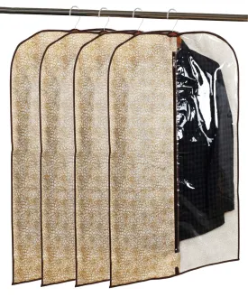 Kuber Industries Metallic Printed 4 Pieces Half Transparent Non Woven Men's Coat Blazer Cover (Golden & Brown) -CTKTC038148