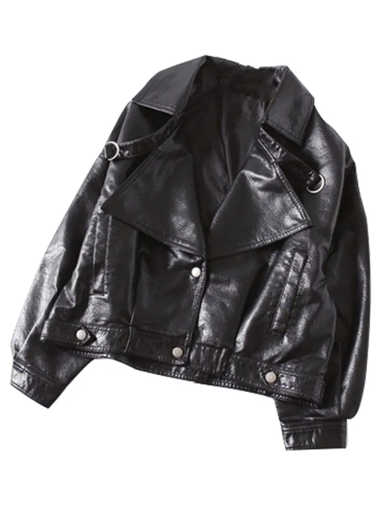 LAUTARO Luxury Loose Soft Faux Leather Jacket