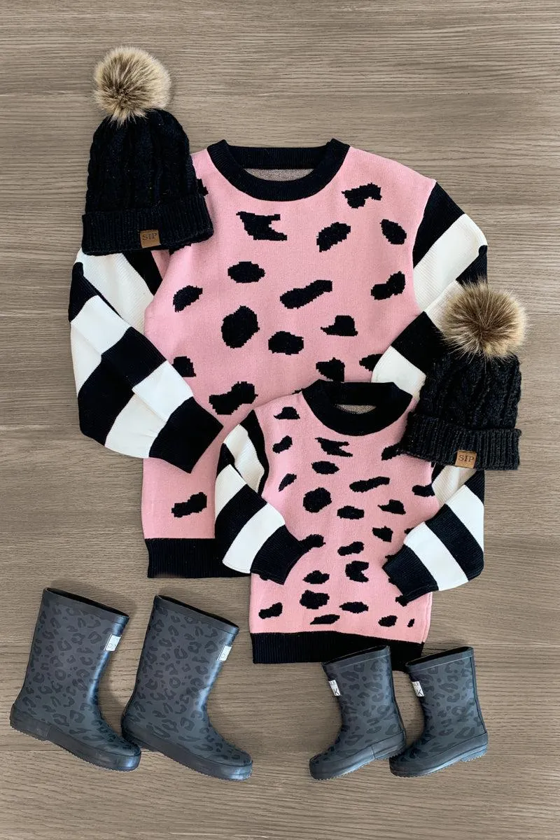 Mom & Me - Blush Cheetah Striped Sweater