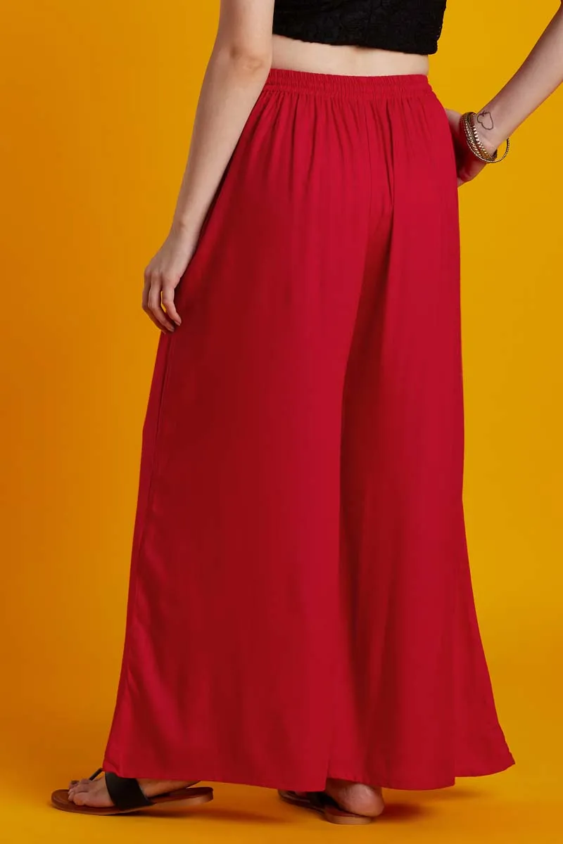 Rayon Solid Red Flared Palazzo