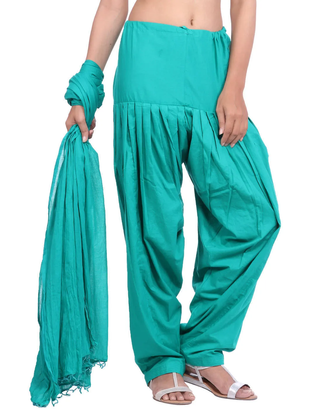 Sea Green Cotton Patiala Salwar And Dupatta Set