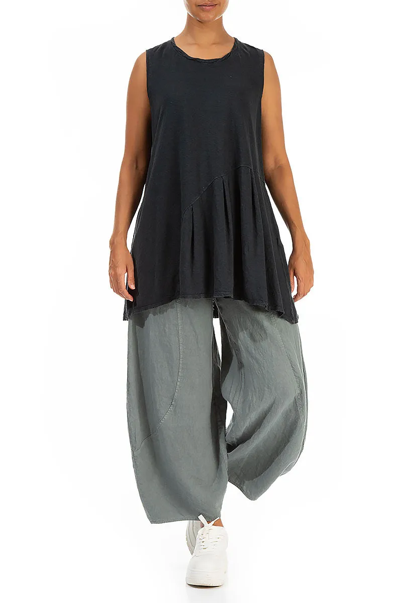 Sleeveless Graphite Linen Jersey Tunic