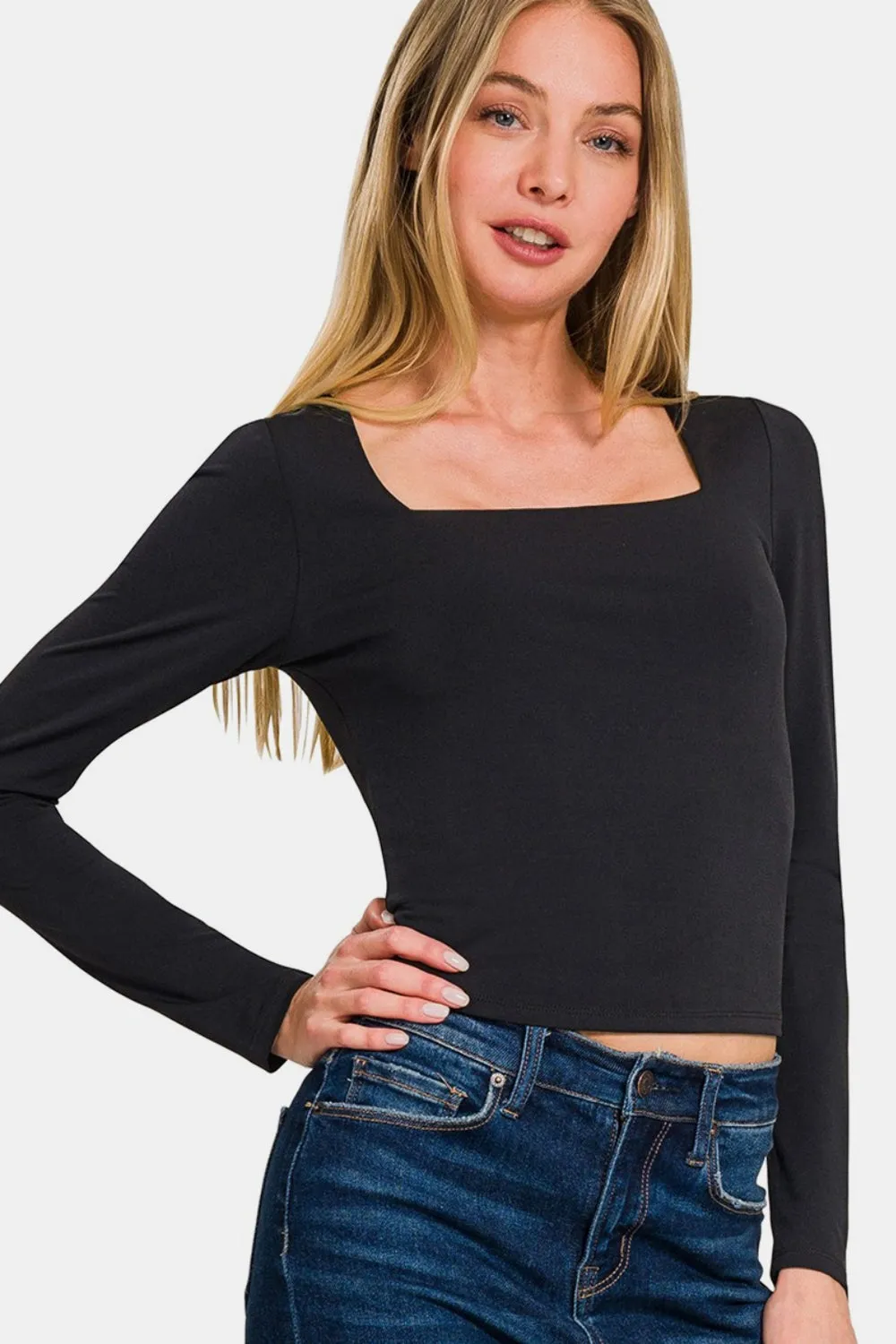 Square Neck Fitted Long Sleeve T-Shirt