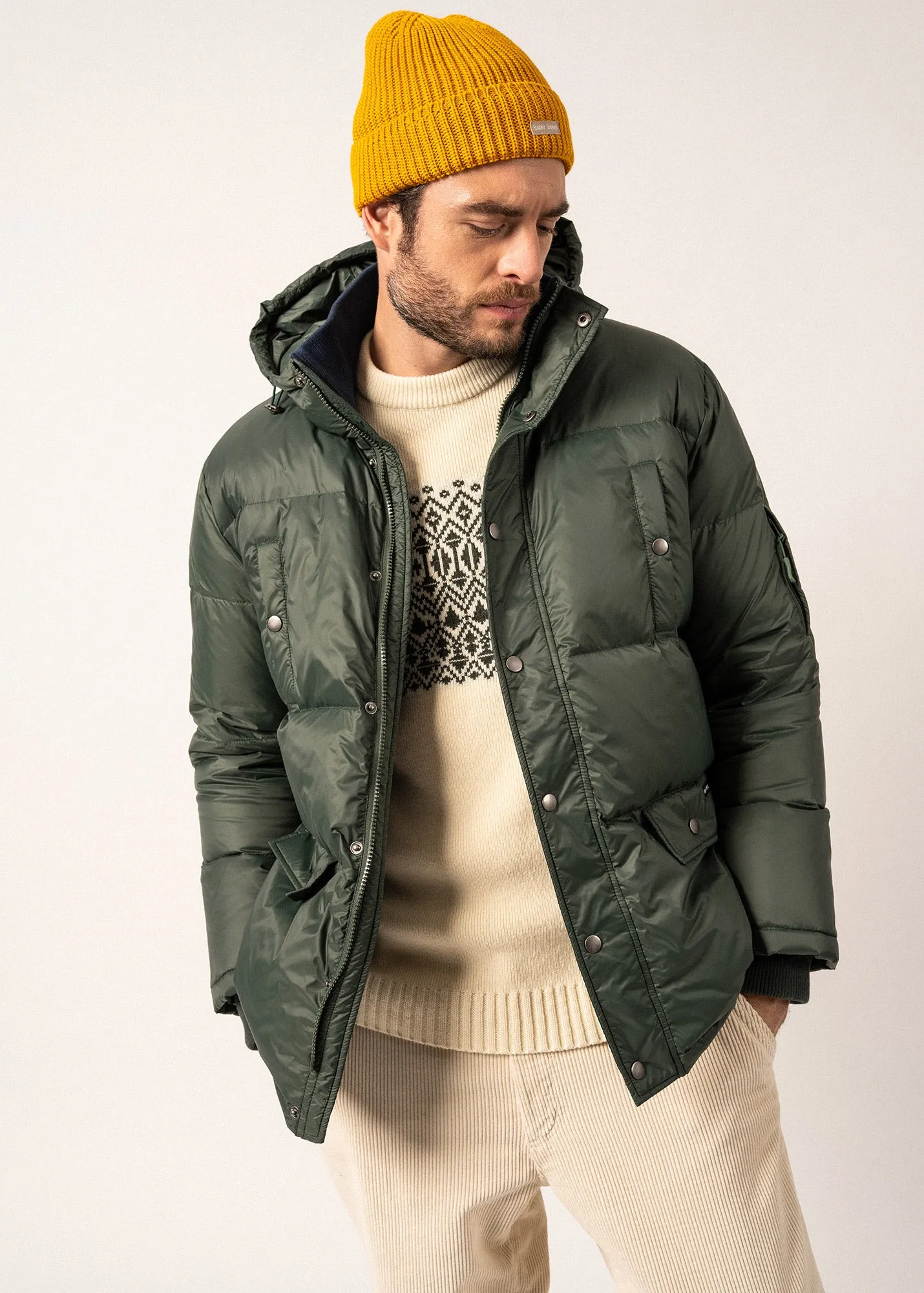 St Octave Hooded Down Jacket - in down and feathers (VEGETAL/NAVY)