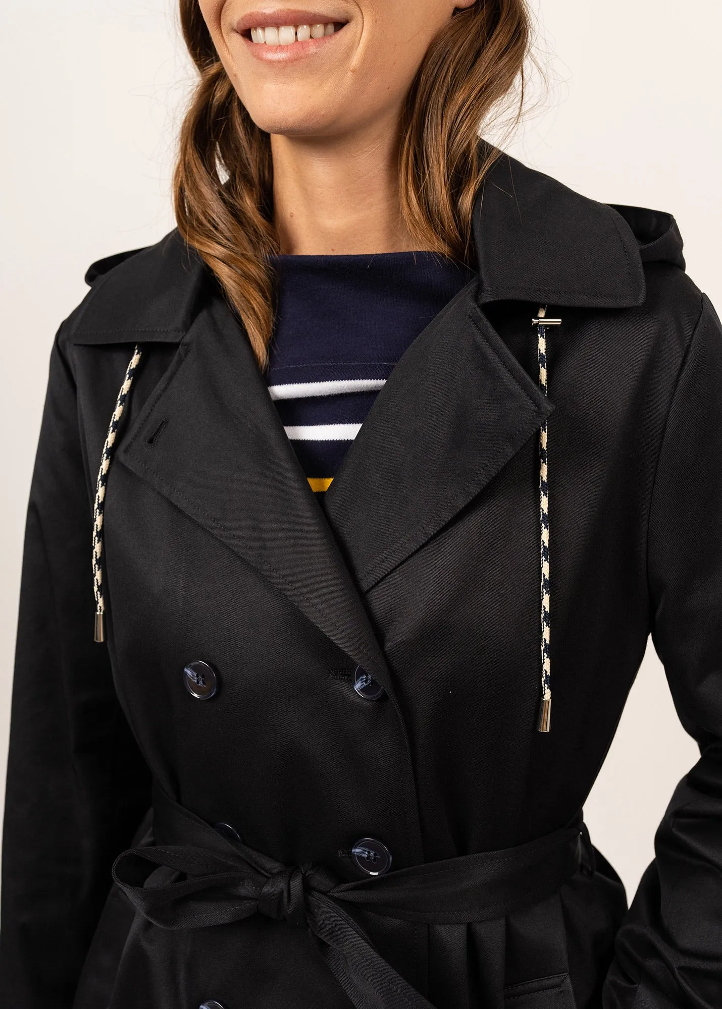 Ste Honorine hooded trenchcoat - in cotton gabardine (NAVY)