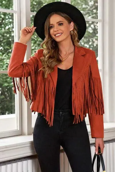 Trend Alert: Fringe Trim Lapel Collar Cropped Blazer for Chic Fashionistas