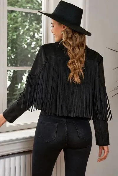 Trend Alert: Fringe Trim Lapel Collar Cropped Blazer for Chic Fashionistas