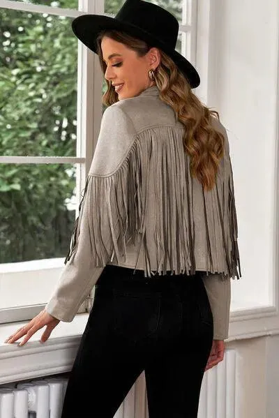 Trend Alert: Fringe Trim Lapel Collar Cropped Blazer for Chic Fashionistas