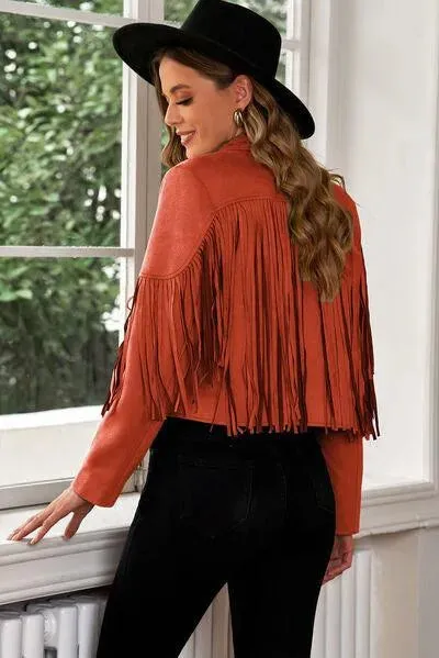 Trend Alert: Fringe Trim Lapel Collar Cropped Blazer for Chic Fashionistas