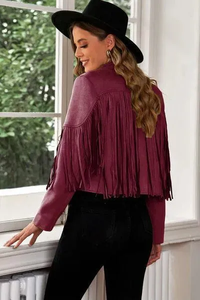 Trend Alert: Fringe Trim Lapel Collar Cropped Blazer for Chic Fashionistas