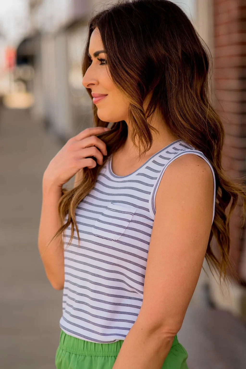 Triple Striped Pocket Tank