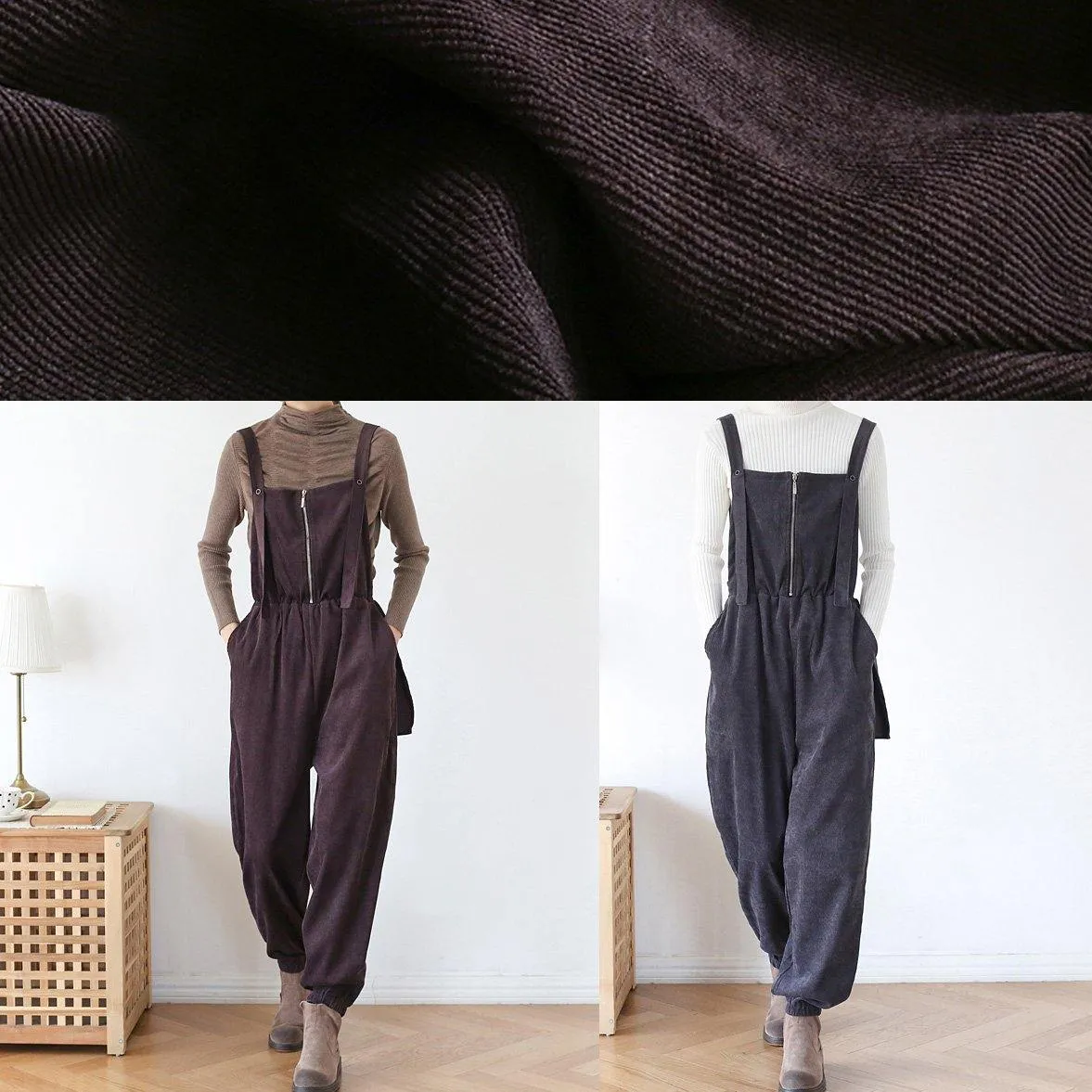 Unique dark blue high waist spring jumpsuit pants