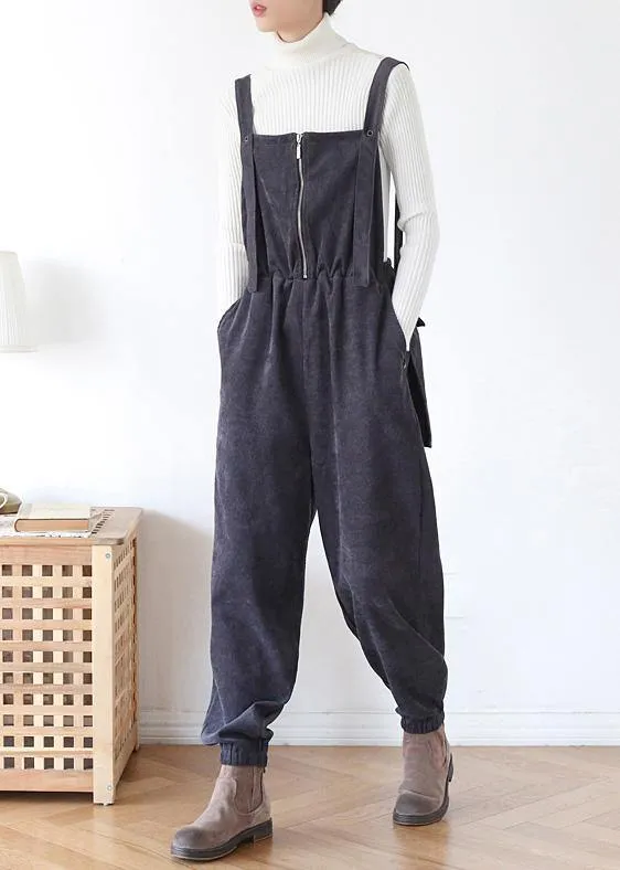 Unique dark blue high waist spring jumpsuit pants