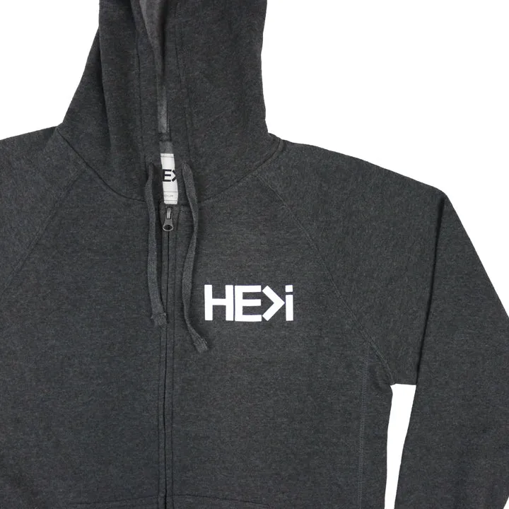 UNISEX LOGO HOODIE IN DARK HEATHER GREY