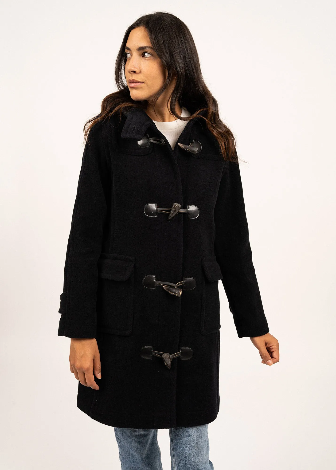 Venus classic duffle-coat - in wool, with herringbone pattern (NAVY)